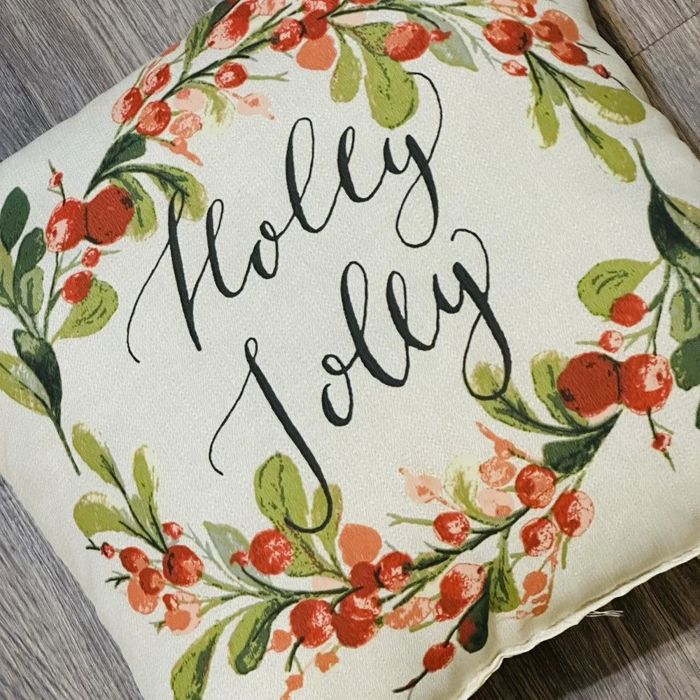 Vintage Throw Pillow Holly Jolly 13